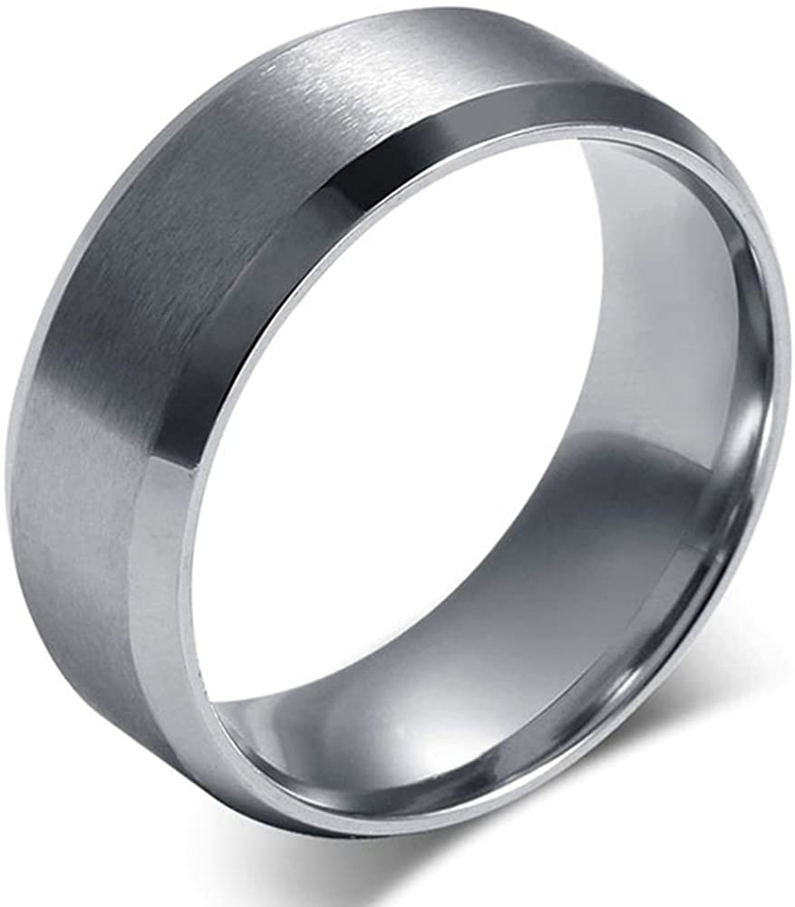 BEAUTY MADE EASY 8MM Mens Womens Titanium Stainless Steel Ring Band with Flat Brushed Top Polished Beveled Edge Size 5-14(Choosing Engraving Option for Free Engraving)