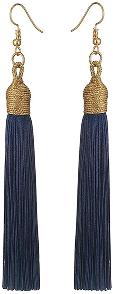 KLFrogPond Boho Thread Long Tassel Dangle Drop Colorful Fringe Earrings Silk Fabric Ethnic Vintage Charms Eardrop