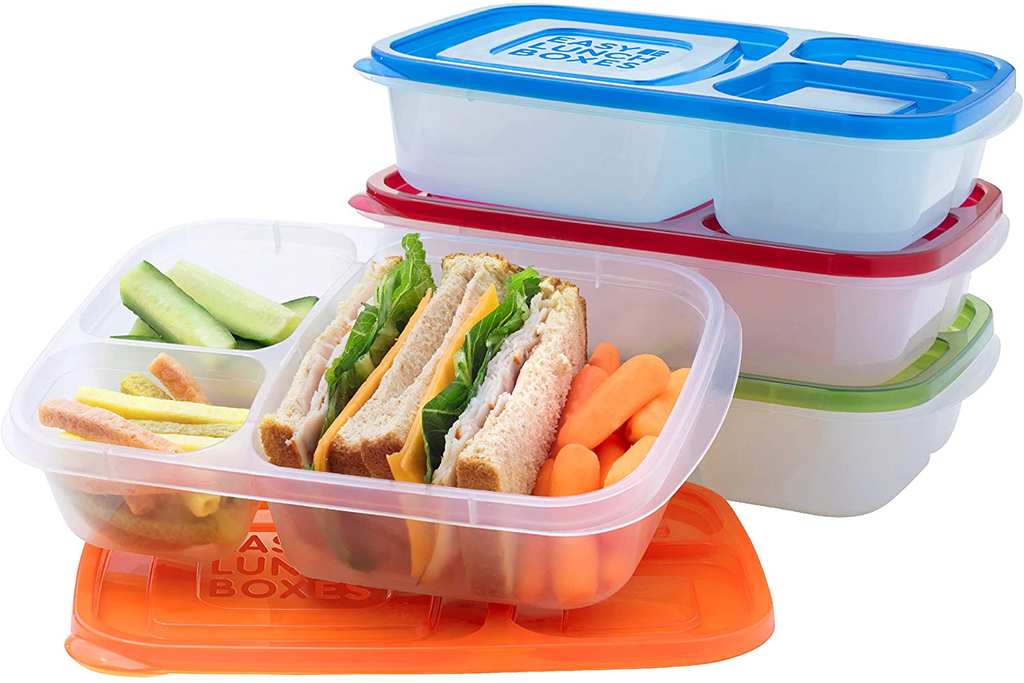 EasyLunchboxes - Bento Lunch Boxes - Reusable 3-Compartment Food Containers for School, Work, and Travel, Set of 4, (Pastels)