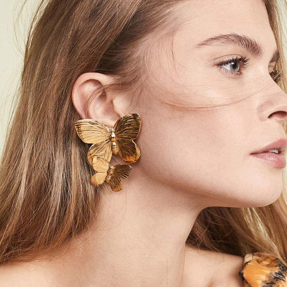 fxmimior Bohemian Dainty Gold Big Butterfly Earrings Big Dainty Gold Drop Earrings Statement Charm Earring Body Jewelry for Women and Girls