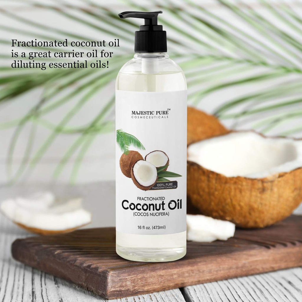 Majestic Pure Fractionated Coconut Oil - Relaxing Massage Oil, Liquid Carrier Oil for Diluting Essential Oils - Skin, Lip, Body & Hair Oil Moisturizer & Softener - 16 Fl Oz