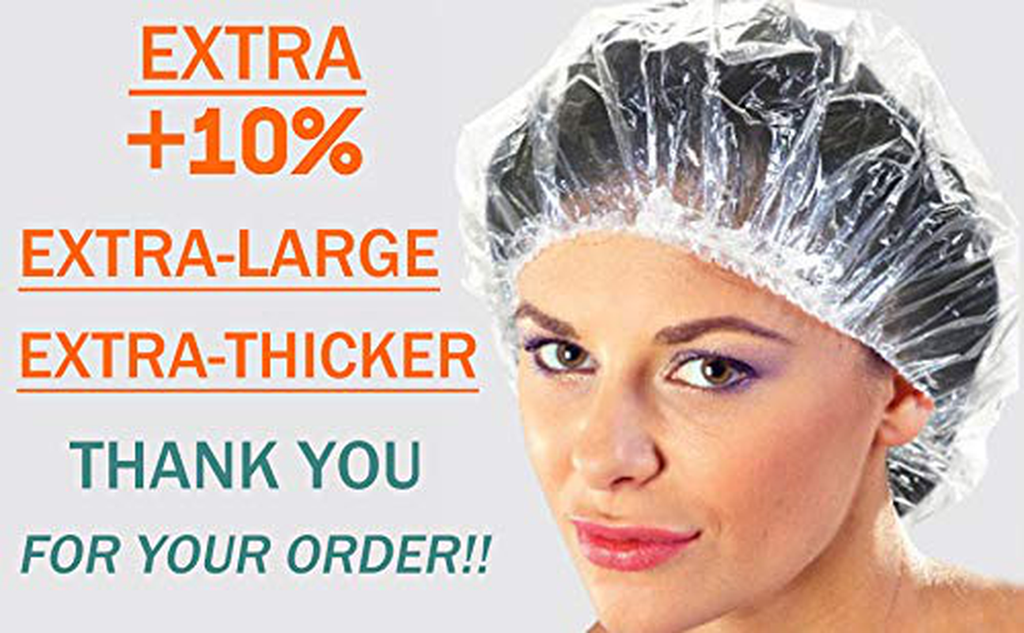 100+10 Disposable Clear Mop Mob Caps Clipped Hair Head Cover Shower Cap Plastic for Beauty Salon,Food Service,Hospitals,Laboratories,Manufacturing or Spray Tanning