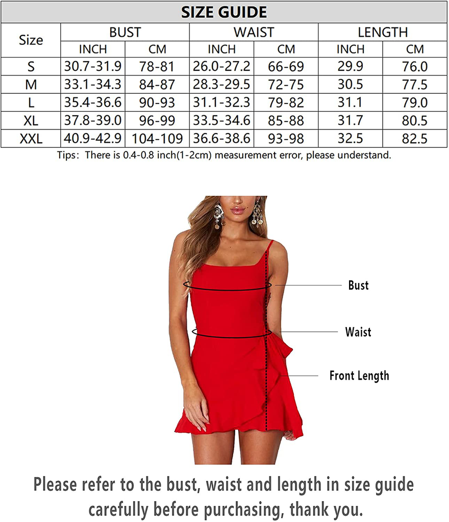 Relipop Women's Dress Spaghetti Strap Waist Tie Knot Wrap Front Ruffle Hem Short Dress