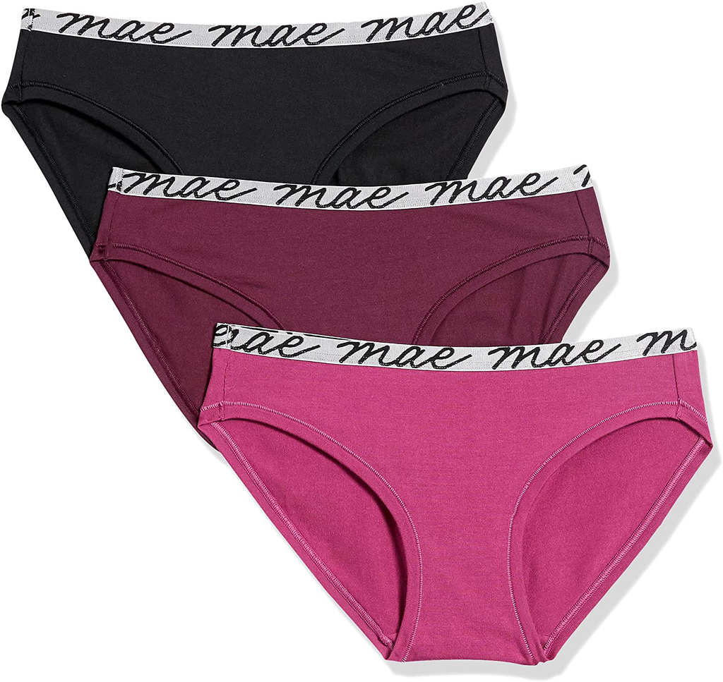 Mae Women's Shine Logo Elastic Modal Bikini Underwear, 3 Pack