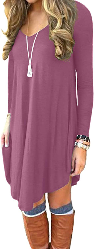 DEARCASE Women's Long Sleeve Casual Loose T-Shirt Dress