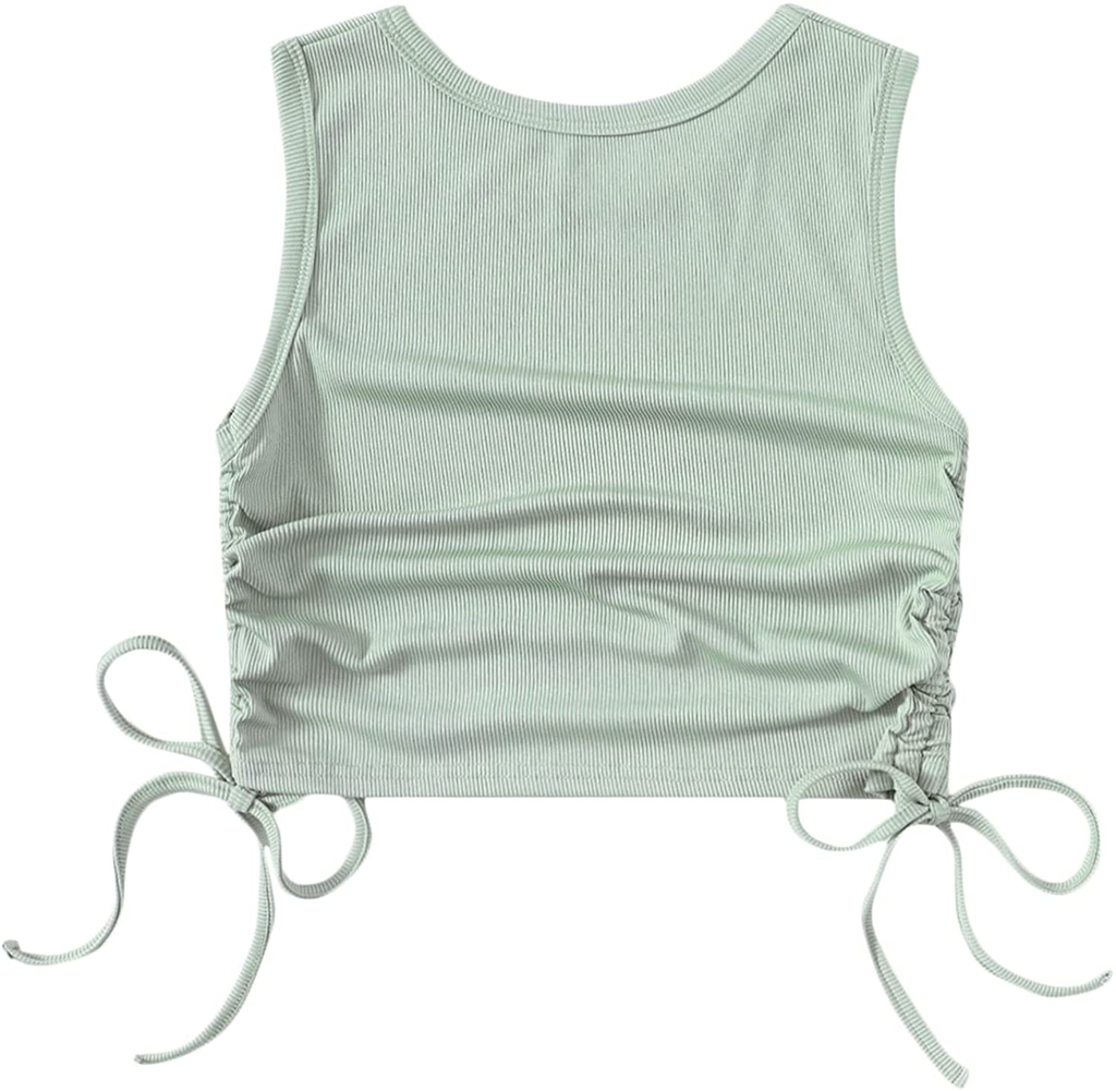 MakeMeChic Women's Casual Round Neck Drawstring Side Sleeveless Crop Tank Top