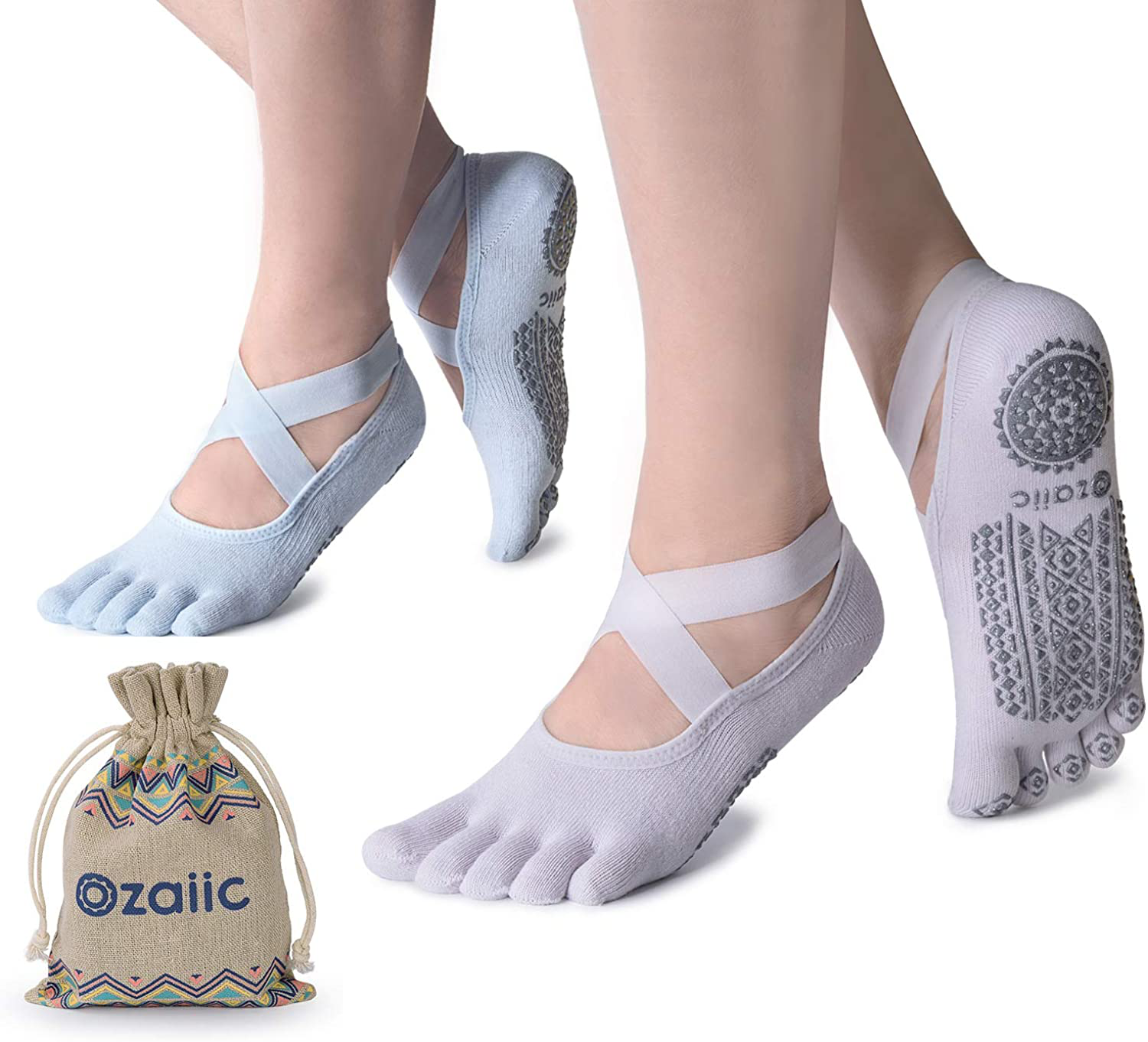 2 Pairs Non-Slip Yoga Socks for Women, Non-Slip Grip Socks with Grip Straps  Cross Strap Anti-Slip Socks for ladies, Pilate Cotton Socks Ideal for  Workout Fitness Ballet Dance : : Fashion