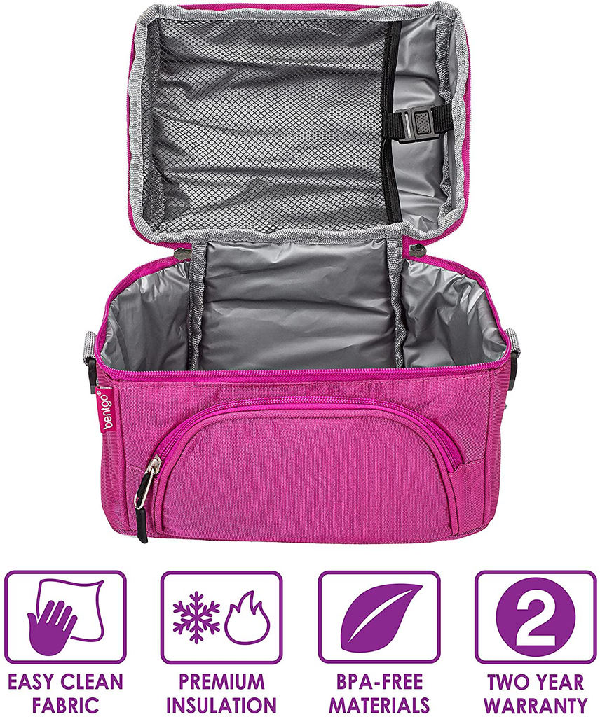 Bentgo Deluxe Lunch Bag - Durable and Insulated Lunch Tote with Zippered Outer Pocket, Internal Mesh Pocket, Padded and Adjustable Straps, & 2-Way Zippers - Fits All Bentgo Lunch Boxes (Blush)