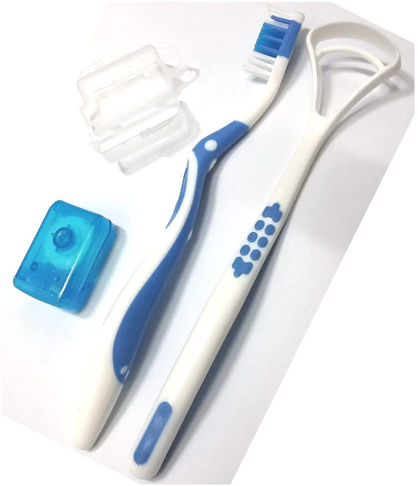 Oral Care Dental Hygiene Kit (4p) Toothbrush, Toothbrush Cap, Tongue-Cleaner, Dental Floss