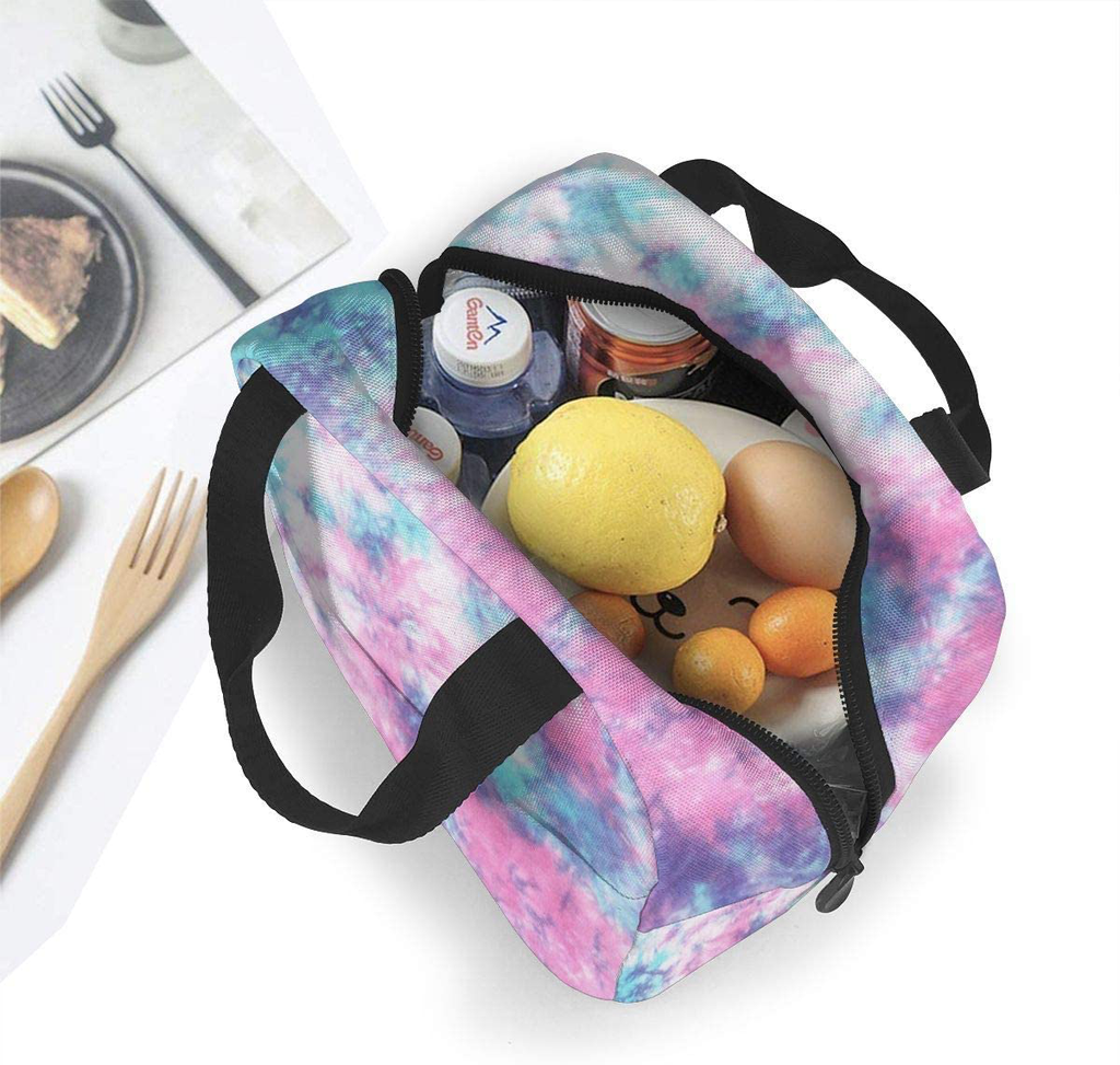 PrelerDIY Pastel Blue Pink Tie Dye Lunch Box Insulated Meal Bag Lunch Bag Reusable Snack Bag Food Container For Boys Girls Men Women School Work Travel Picnic