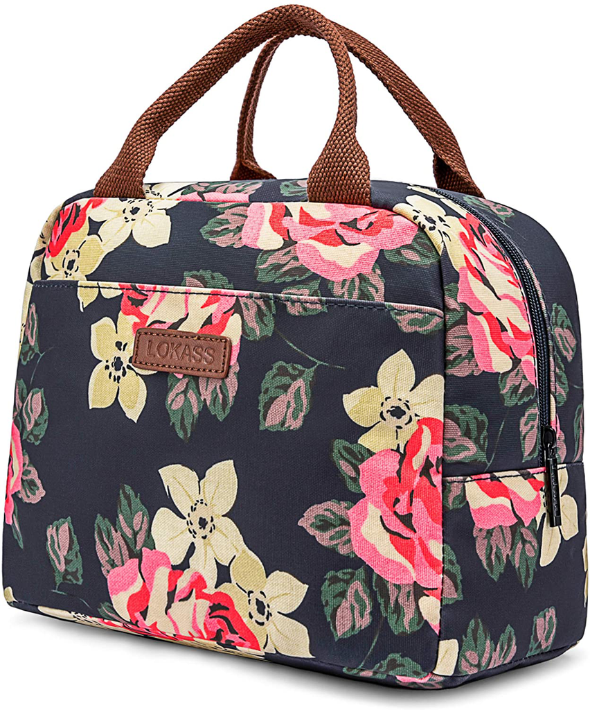 LOKASS Lunch Bag Cooler Bag Women Tote Bag Insulated Lunch Box Water-resistant Thermal Lunch Bag Soft Liner Lunch Bags for women /Picnic/Boating/Beach/Fishing/Work (Peony)