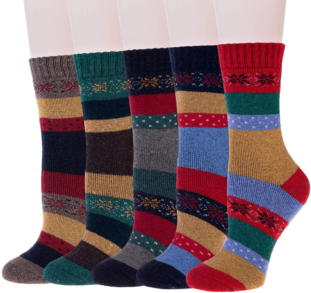 5 Pairs Womens Winter Warm Knit Wool Casual Crew Socks