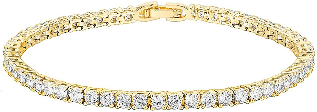 PAVOI 14K Gold Plated 3Mm Cubic Zirconia Classic Tennis Bracelet | Gold Bracelets for Women | Size 6.5-7.5 Inch