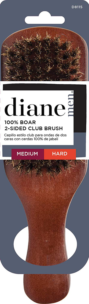 Diane Premium Boar Bristle Brush for Men – Double Sided, Medium and Firm Bristles for Thick Coarse Hair – Use for Smoothing, Wave Styles, Soft on Scalp, Club Handle, D8115