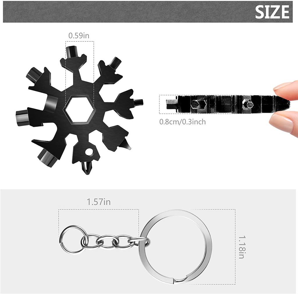 Snowflake Multi Tool, 1PC 18 in 1 Snowflake Tool Stainless Steel Snowflake Handy Tool with Keyring (Silver)