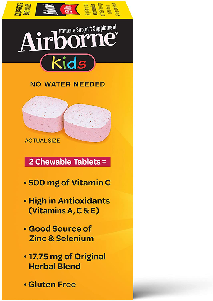 Airborne KIDS Vitamin C 500mg (per serving) - Very Berry Chewable Tablets (32 count in a box), Gluten-Free Immune Support Supplement, With Vitamins A C E, ZINC, Selenium, Antioxidants
