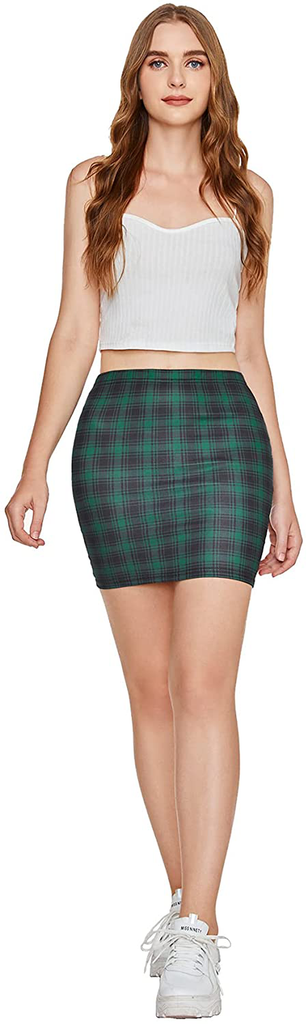 SheIn Women's Basic Stretch Plaid Mini Bodycon Pencil Skirt