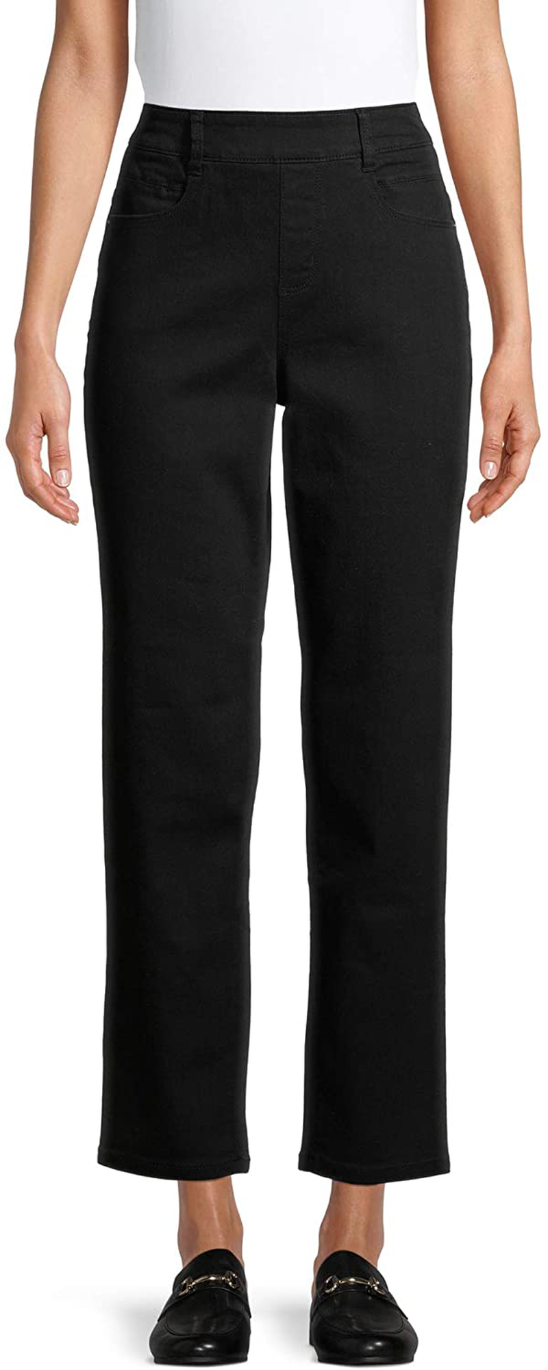 Time & Tru Women's Relaxed Fit 5 Pocket Woven Stretch Pull On Pants –  MODAndME
