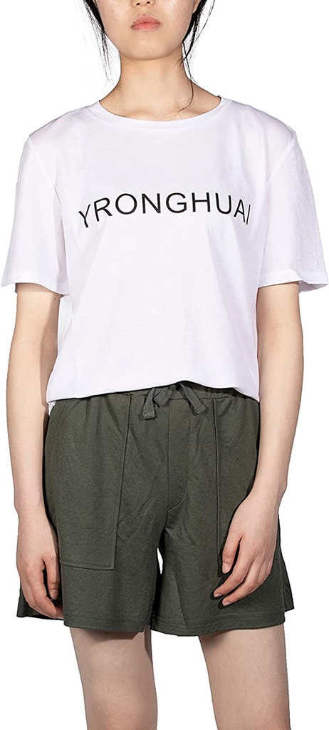 YRONGHUAI Womens T Shirts Short Sleeve Crewneck Loose Casual Shirt, Round Neck Summer Tee Tops Loose Fit Tshirts for Women.