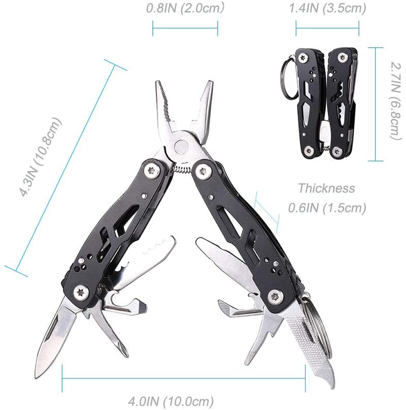 MINI Multitool Pliers 14-In-1, Christmas Gifts, Foldable Multi-Tool Knife, Multitools for Men, Rugged and Practical Portable Computer and Bike Tools, Black Stainless Steel Camping and Survival Tools