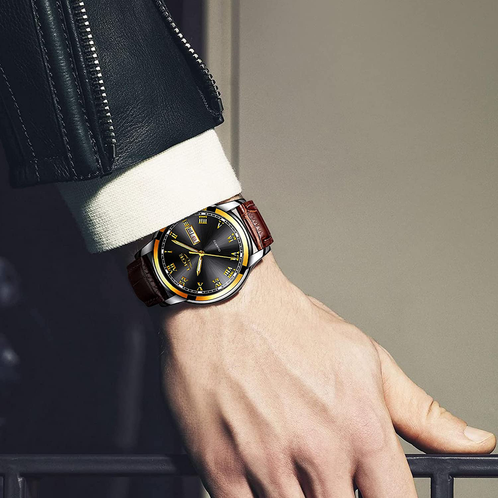 LIGE Mens Watches Casual Leather Analog Quartz Watch Men Black Fahison Dress Wristwatch Men's Waterproo Sport Clock Business Date Casual Watch Men