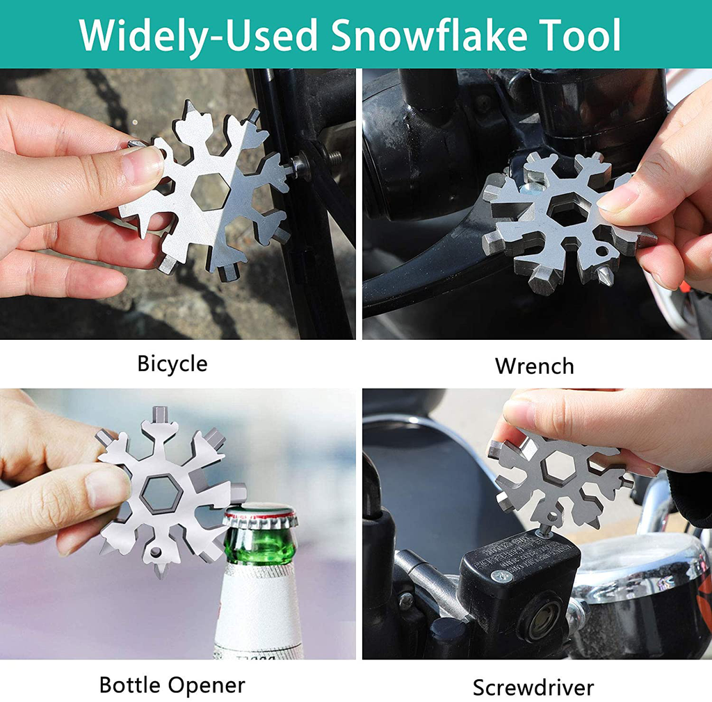 18-In-1 Snowflake Multitool, Incredible Tool, Portable Stainless Steel Multi Tool for Outdoor Travel Camping Adventure Daily Tool, Best Gifts for Mens Dad Him Boyfriend Husband (Sliver)