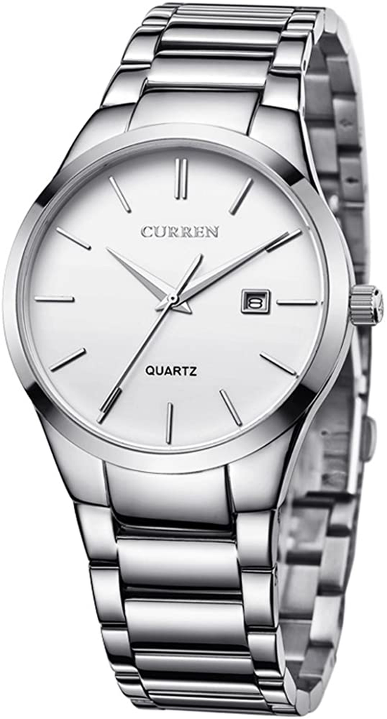 CURREN Men S Watches Classic Black/Silver Steel Band Quartz Analog Wrist Watch with Date for Man …