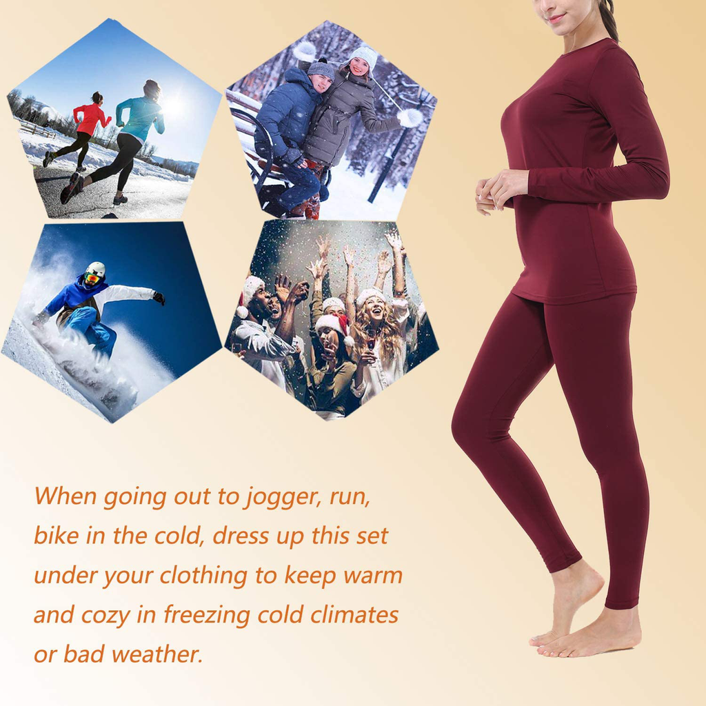 Dakiwin Women 's Thermal Underwear,Ultra-Soft Fleece Lined Winter Warm Base Layer Long,Moisture-Wicking Top & Bottom Set