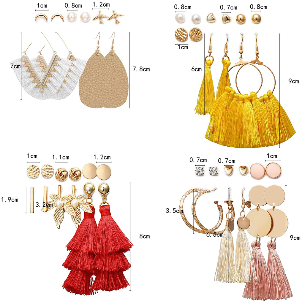 Earrings Set for Women Girls, Funtopia 61 Pairs Fashion Tassel Earrings Acrylic Hoop Stud Drop Dangle Earrings for Birthday Party Gift, Assorted Styles and Colors