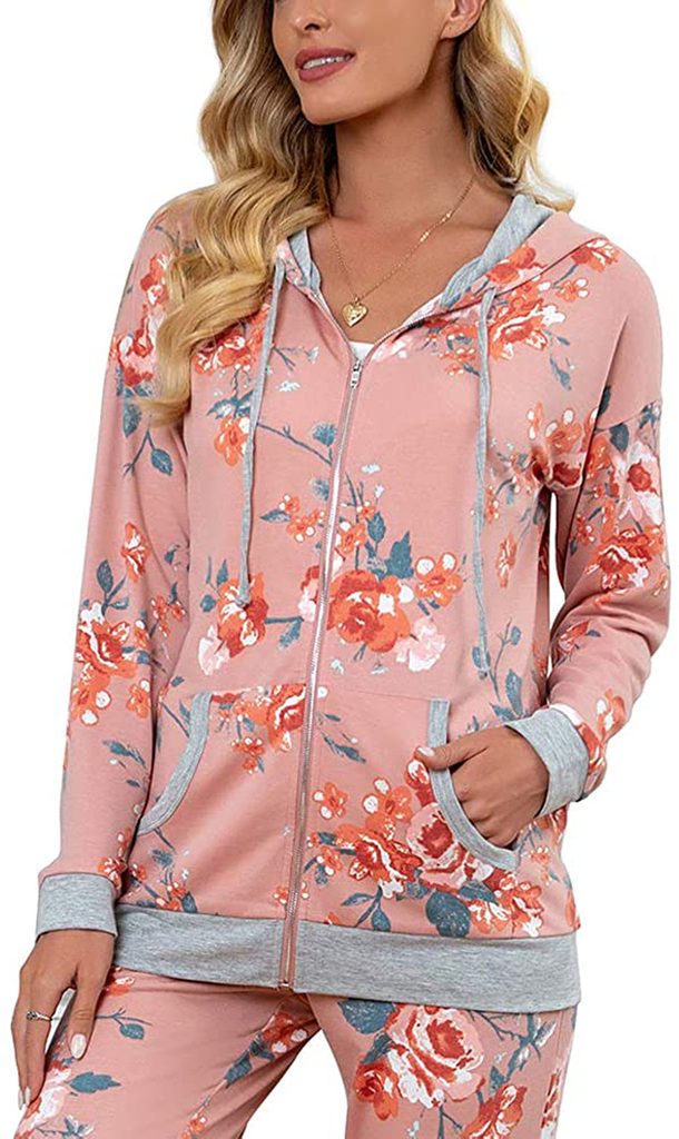 GRECERELLE Women's Floral Long Sleeve Casual Sweatshirts Tunic Tops With Pockets