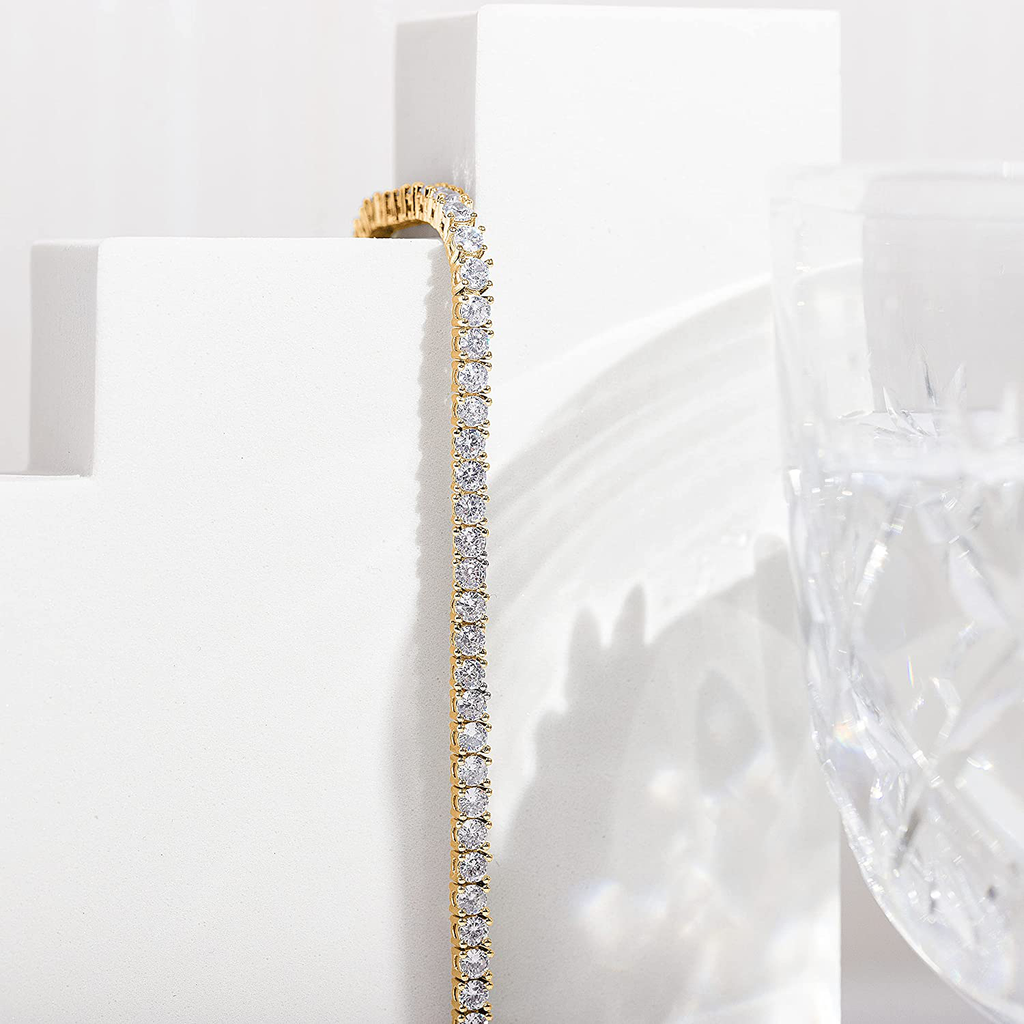 PAVOI 14K Gold Plated 3Mm Cubic Zirconia Classic Tennis Bracelet | Gold Bracelets for Women | Size 6.5-7.5 Inch
