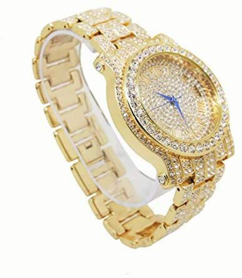 Bling-Ed Out round Luxury Mens Watch with Color Dial and Bling Bling Diamond Time Indicators W/Bling-Ed Out Matching Bracelet - L0504DXB