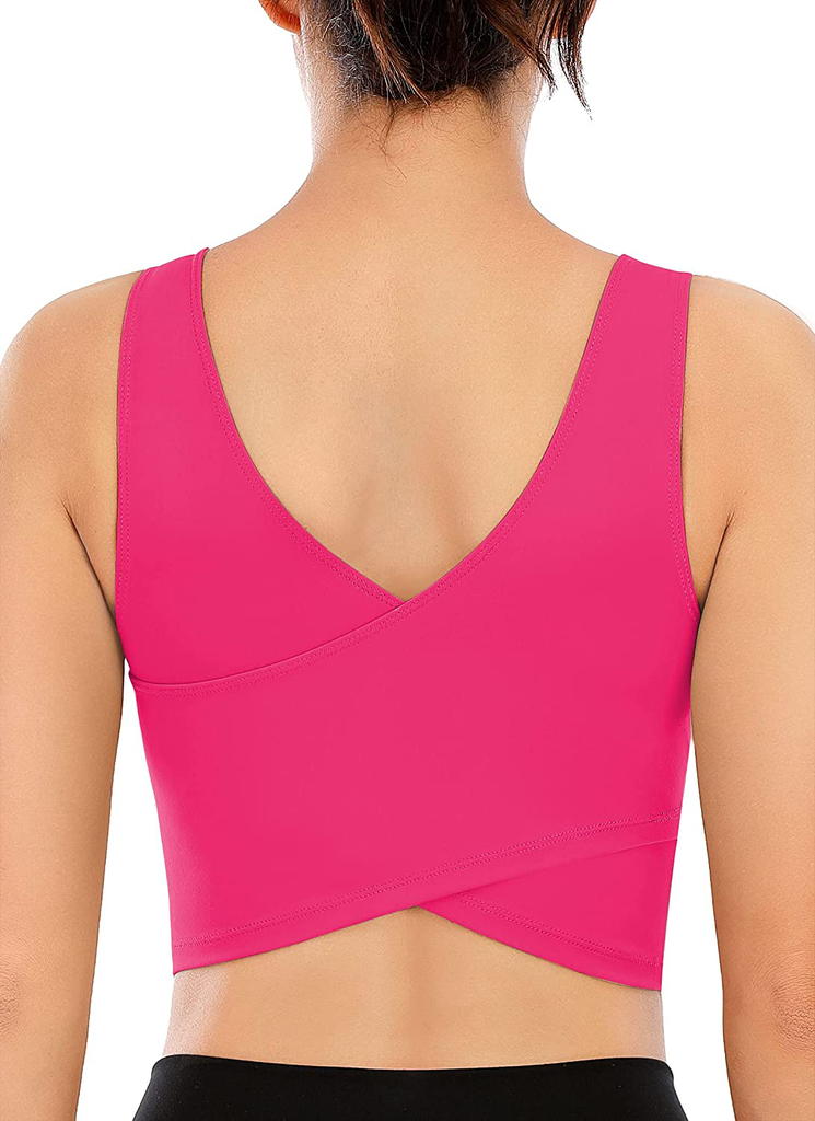 TASADA V-Neck Sports Bras for Women - Wirefree Padded Yoga Bra Running Workout Aesthetic Crop Tank Tops