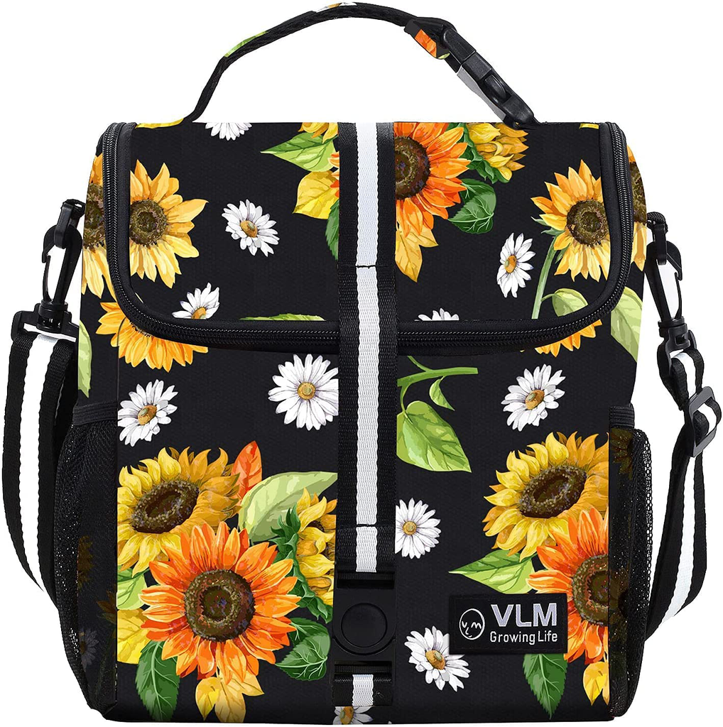 VLM Lunch Bags for Women,Leakproof Insulated Floral Lunch Box with Adjustable Shoulder Strap Reusable Zipper Cooler Tote Bag for Work,Picnic,Camping (Floral 8)