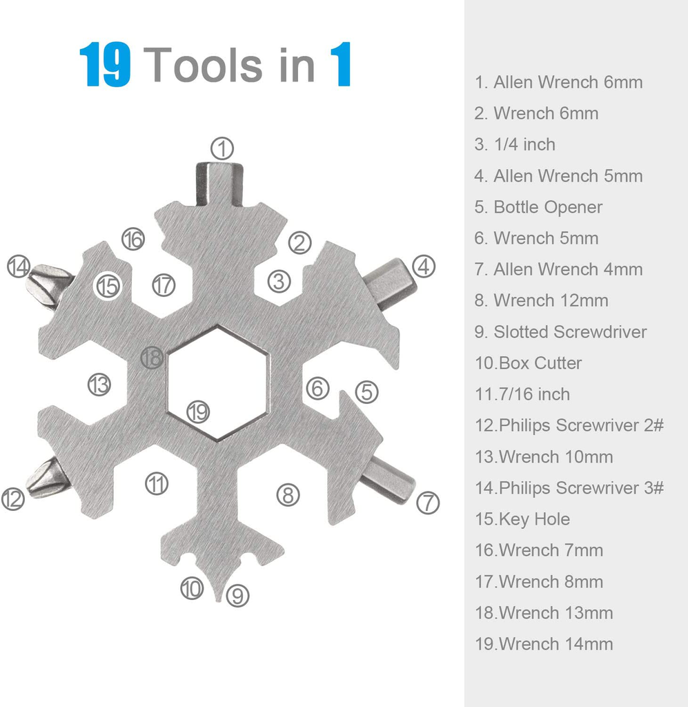 Snowflake Multi Tool 19-In-1 Stainless Steel Multitool Keychain Bottle Opener/Screwdriver/Portable Outdoor Travel Camping Multi Function Pocket Multitool Gadgets for Men