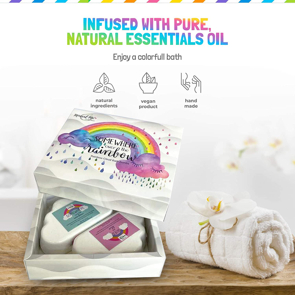 Rainbow Bath Bombs Gift Set of 2- Handmade Magic Bath Bombs with Natural Ingredients, Cloud Bath Bomb with Rich Bubbles, Gift for Her, Girls, Women and Kids