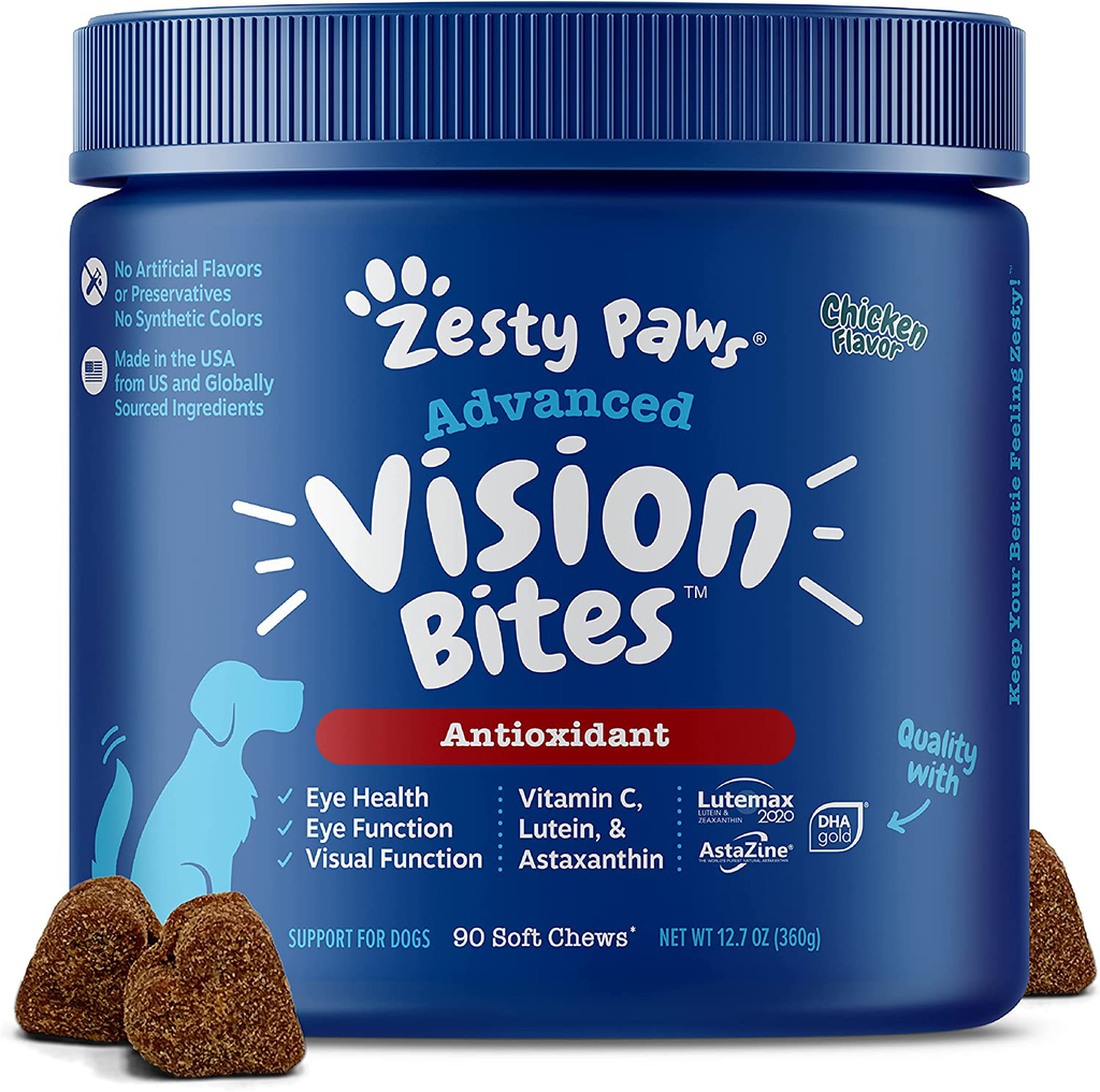 Zesty Paws Eye Supplement for Dogs - Vision Support with Lutein + Vitamin C & Astaxanthin Antioxidants - Dog Vitamins for Eyes + Fish Oil for Omega 3 EPA & DHA for Senior Dogs