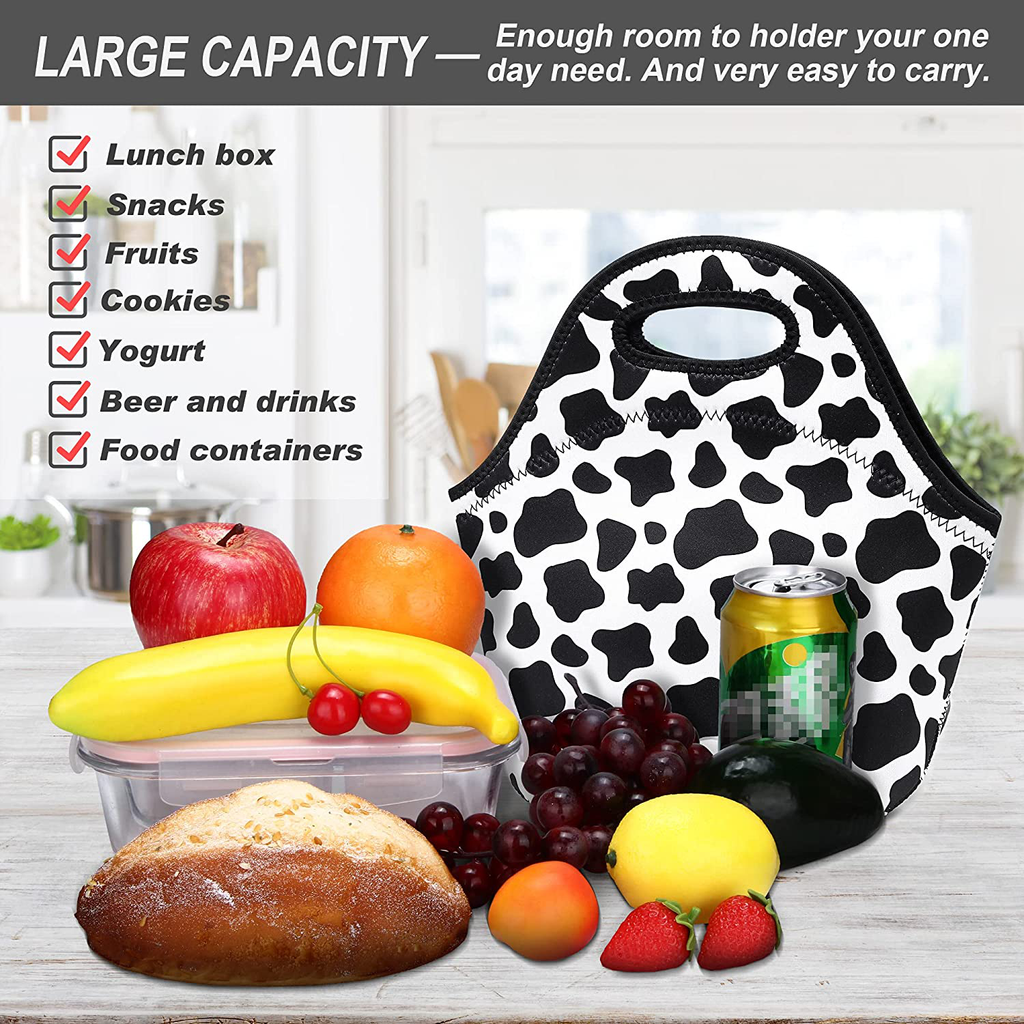 Neoprene Lunch Bags Insulated Lunch Tote Bags for Women Washable lunch container box for work picnic Lightweight Meal Prep Bags for Men Women (Small Colored Dots)