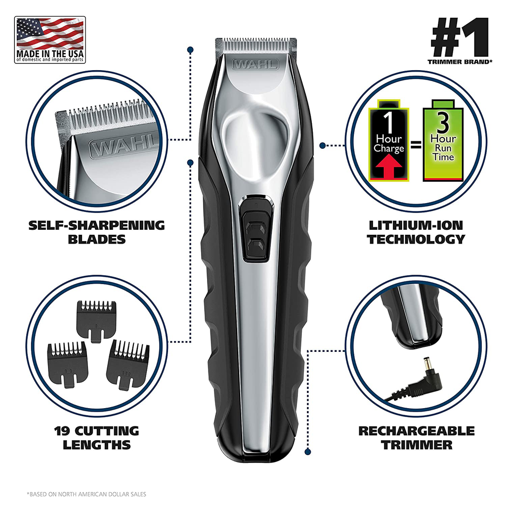 Wahl Lithium Ion Total Beard Trimmer, Facial Hair Clippers with 13 Guide Combs for Easy Trimming, Detailing, & Grooming – Model 9888