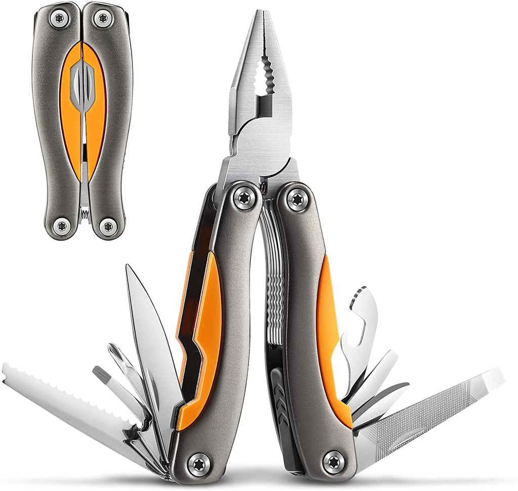 Multitool Pliers with Safety Locking, 15 in 1 Multitool Pocket Knife, Camping, Fishing, Simple Maintenance of Cool Gadgets, with Screwdriver, Folding Saw, Bottle Opener, Unique Gifts for Men Women