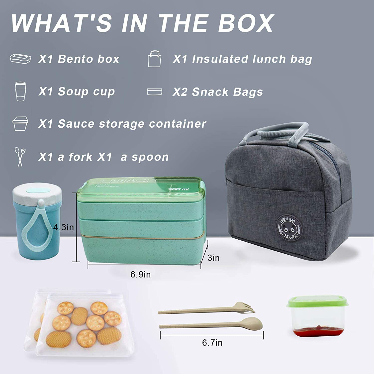 1 Set Bento Box Set, 3-in-1 Compartment Container, Adult Lunch Box