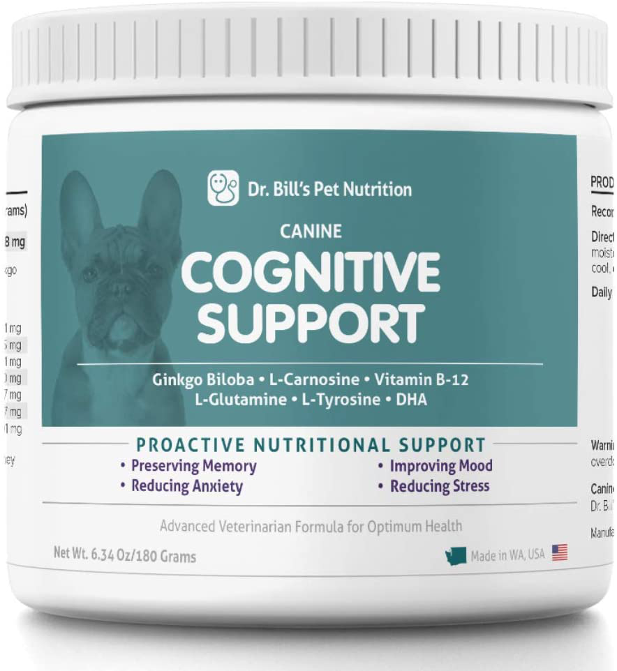 Dr. Bill’s Canine Cognitive Support | Pet Supplement | Memory Support Supplement for Dogs | Contains Gingko Biloba, L-Carnosine, Vitamin B-12, L-Glutamine, L-Tyrosine, and DHA