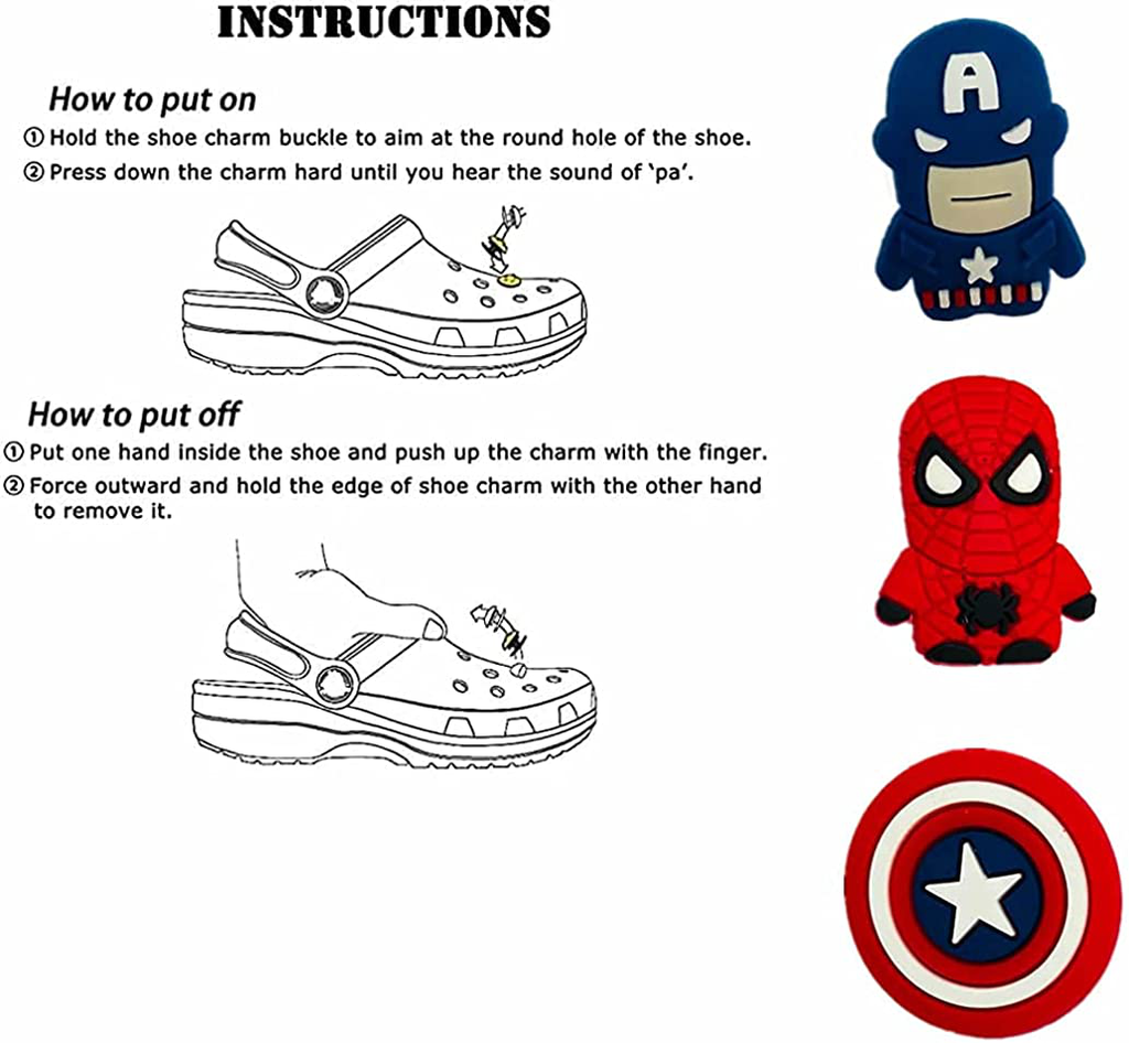 20 Pcs Super Heros Shoe Charms for Croc Bands Bracelet Wirstband Party Gifts, Clog Pins Accessories Charms Crocs Charms Men Boys Adults Sons Grandsons Kids Party