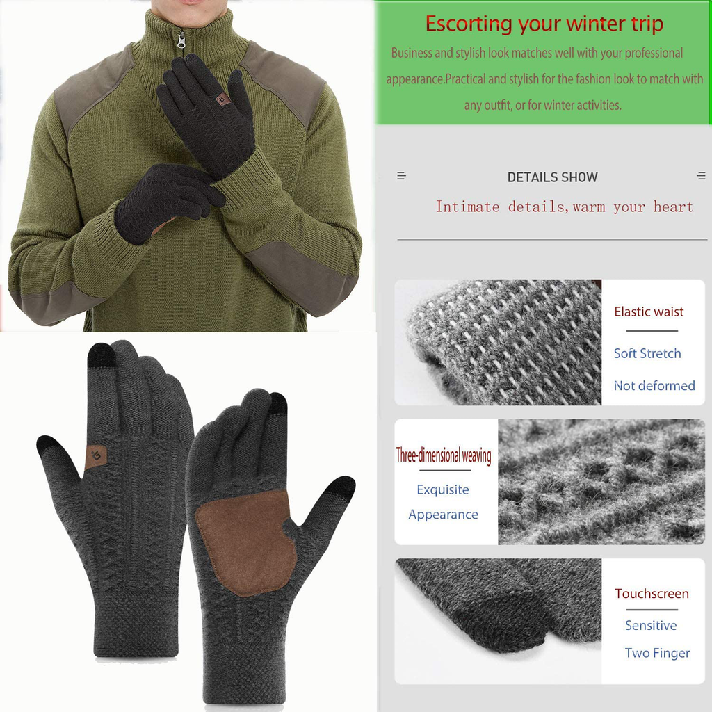 Knit Gloves for Men Warm Thermal Fleece Gloves Driving Motorcycle Cycling Gloves Winter