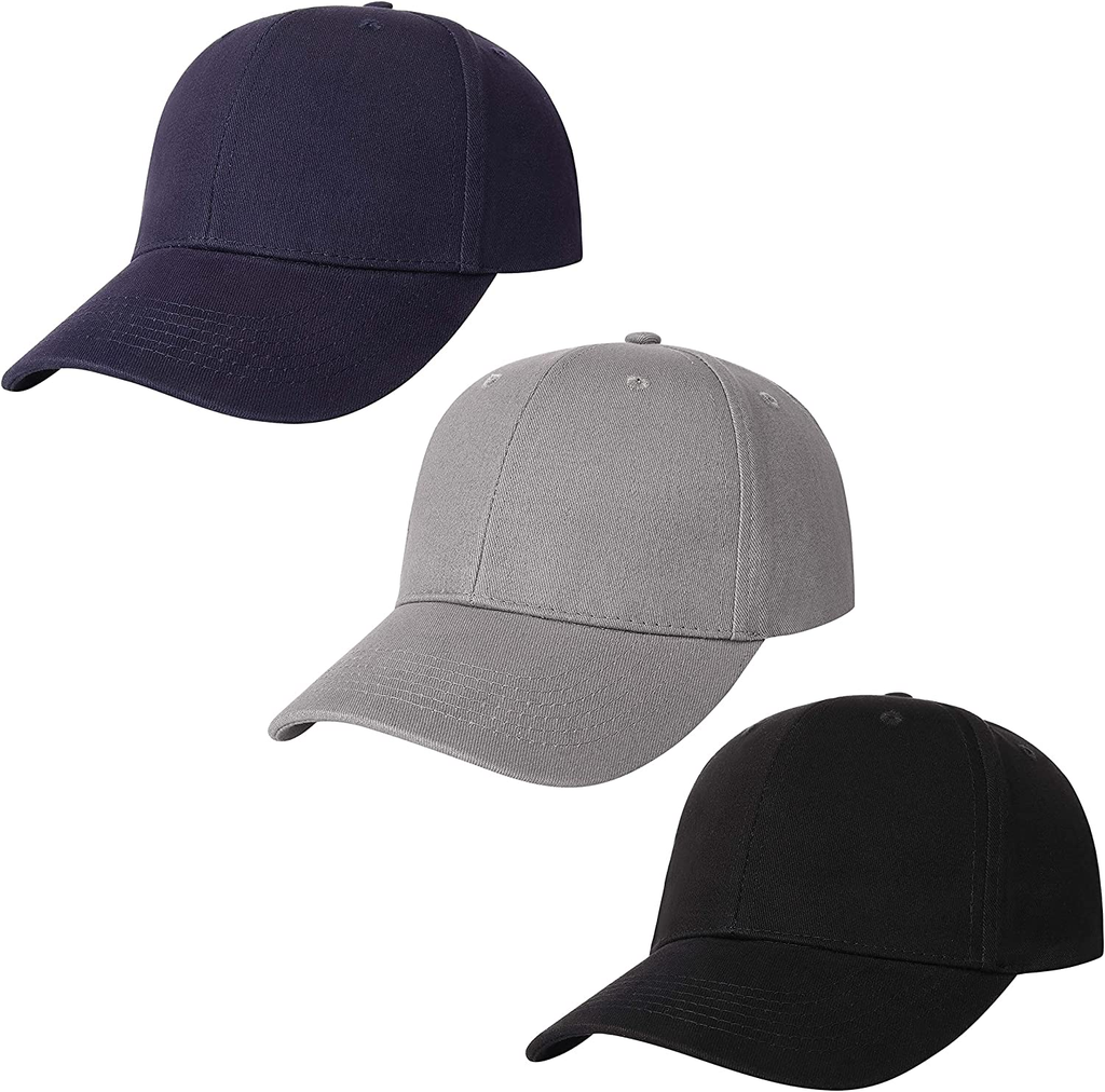 3 Pack Plain Cotton Strap-back Baseball Hat Adjustable - One Size Fits Most