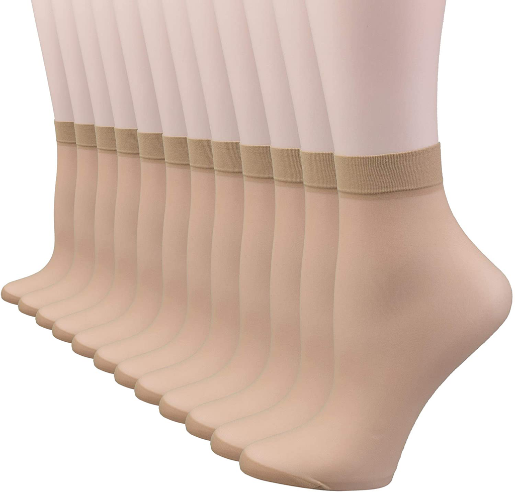 FITU Women's 10-24 Pairs (in Gift Box) Ankle High Sheer Nylon Socks Soft Tight Hosiery with Reinforced Toe