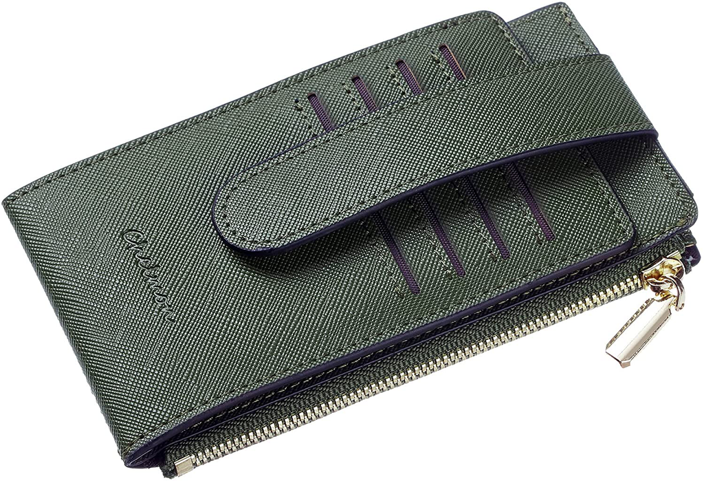 Chelmon Womens Wallet Slim RFID Blocking Bifold Multi Card Case Wallet with Zipper Pocket (Green Army)