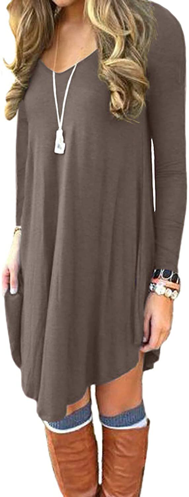 DEARCASE Women's Long Sleeve Casual Loose T-Shirt Dress