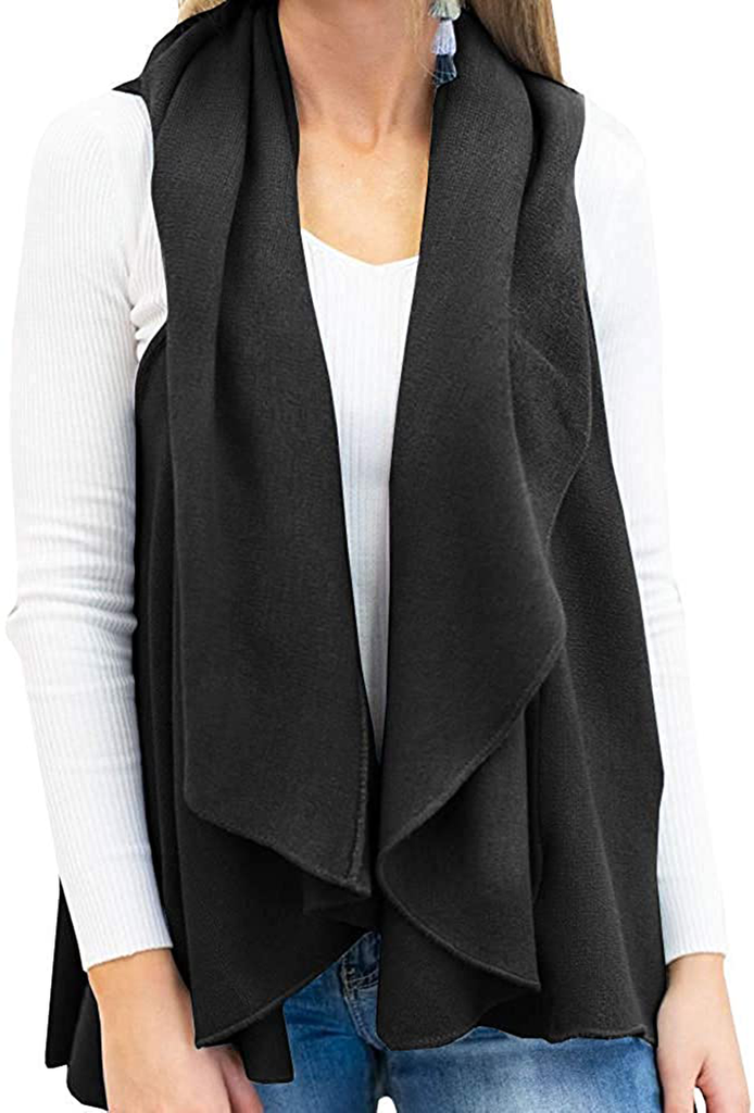 Rvshilfy Women's Color Block Lapel Open Front Sleeveless Plaid Vest Cardigan with Pockets