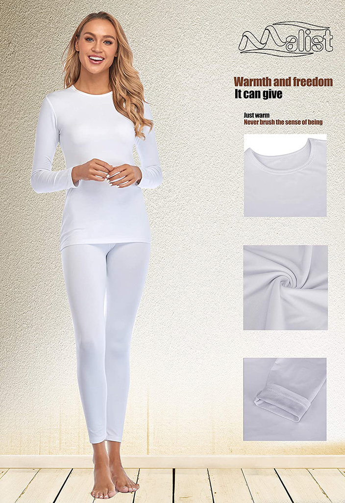 Malist Women's Thermal Underwear Ultra Soft Long Johns Top with Fleece Lined Set